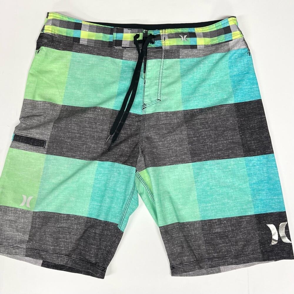 Hurley | Blue Green Checkered Plaid Boardshorts